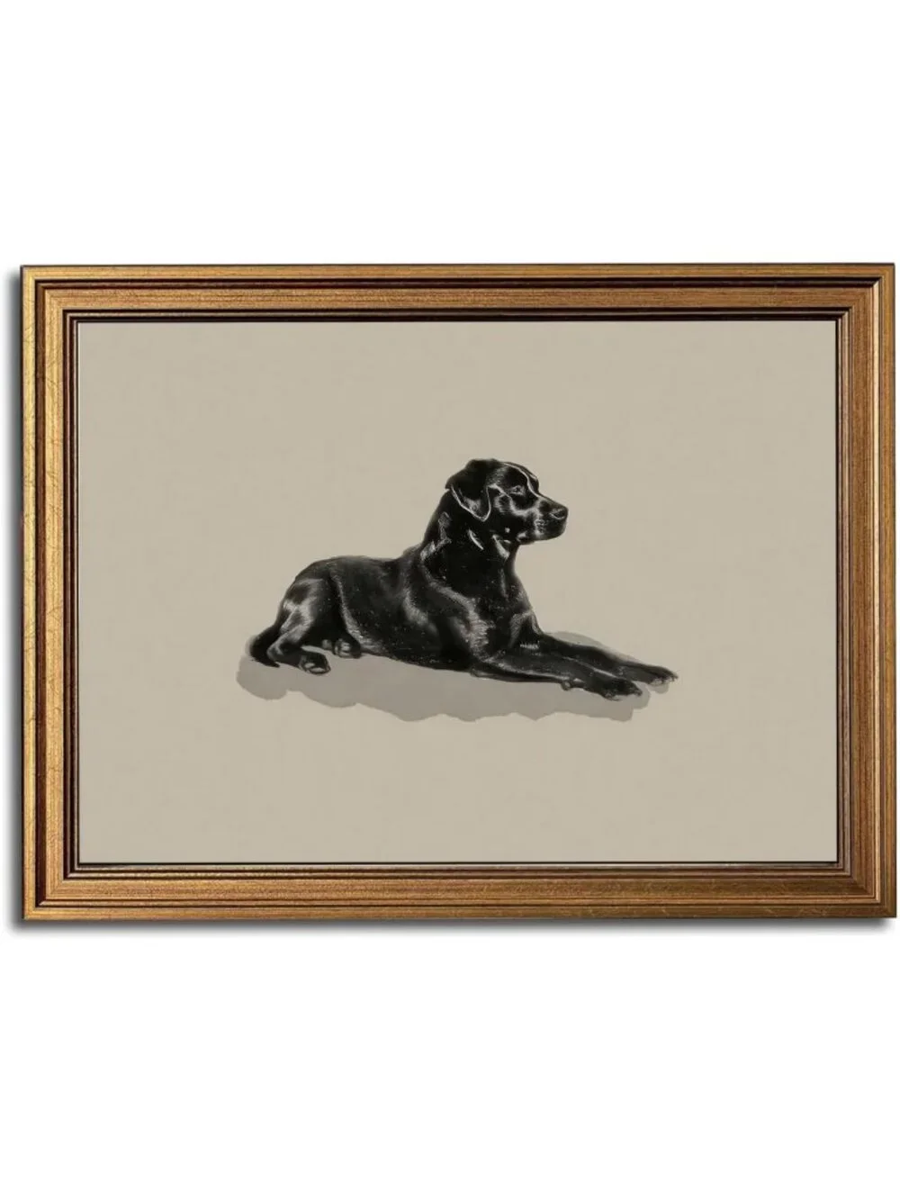 Vintage Black Dog Portrait Wall Art - Gold Framed 12x16 Inch Decor